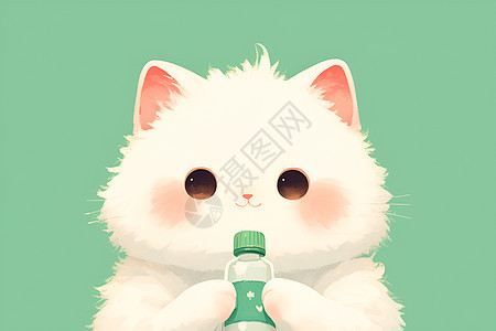 可爱小猫手拿瓶子图片