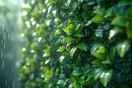 被雨淋湿的绿植图片