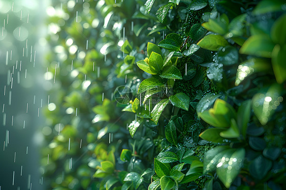 被雨淋湿的绿植图片