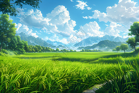 夏日稻田景观图片