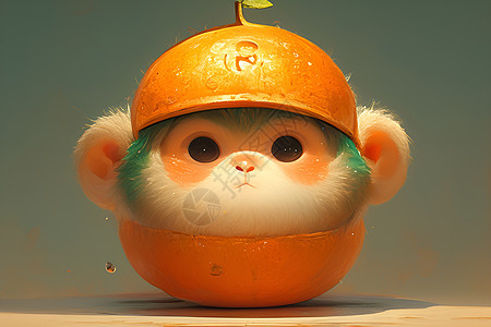 欢快小猴戴着橙色帽子图片