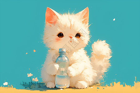 可爱的白猫与水瓶图片