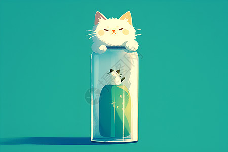 白色猫咪和玻璃瓶图片