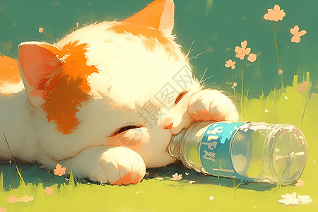 慵懒小猫与水瓶图片