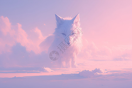 粉色雾气中的白狐图片