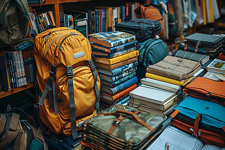 学生的背包和书本图片