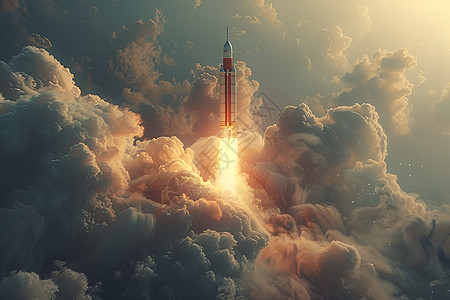 云层中的科技火箭图片