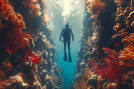 珊瑚礁中的潜水员图片