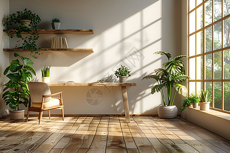 室内房屋房屋内的书桌和盆栽背景