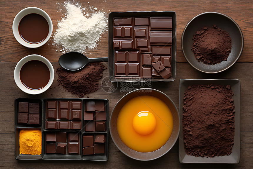 桌面上的巧克力食材图片
