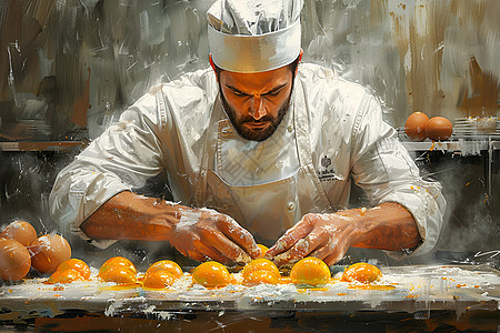 厨师用鸡蛋制作美食图片