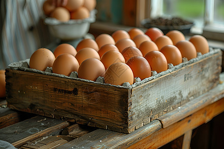一木框排列整齐的鸡蛋图片