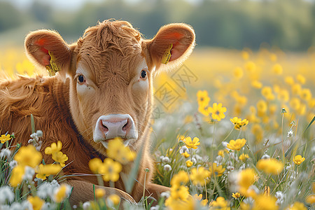 卧在草地上的黄牛图片