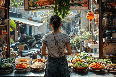 女人在厨房里做饭图片