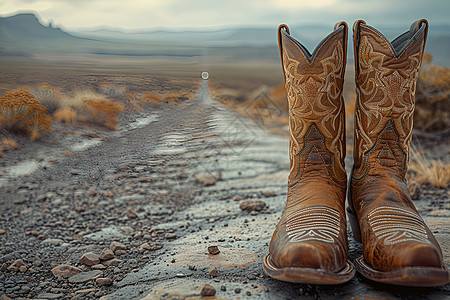 水泥地上的牛仔靴图片