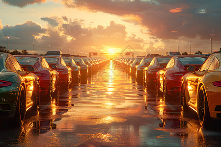 夕阳下的城市车流背景图片