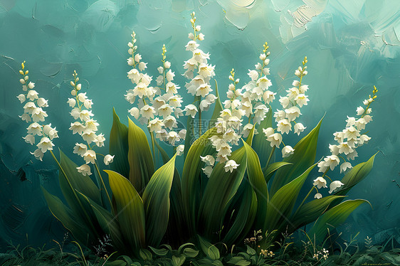 绿叶间的铃兰花图片