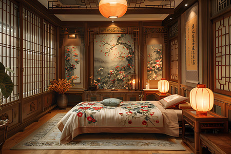 日式卧室里的大床图片