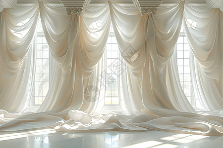 白色窗户窗户的纱帘背景