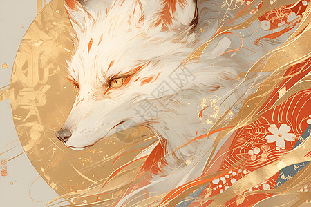 一只白色的狐狸插画图片