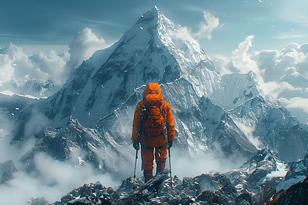 登山者站在山脉下图片