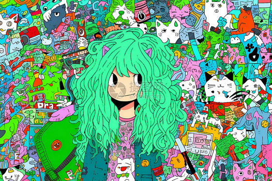 绿色头发的女孩图片