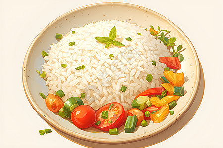 五彩斑斓的蔬菜和米饭图片