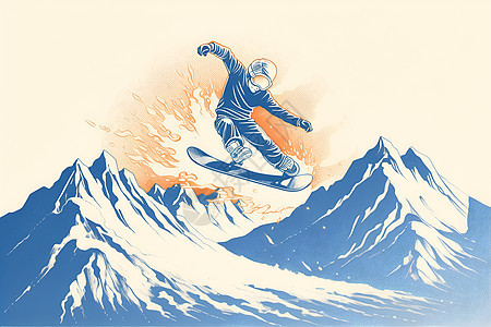 雪山上飞跃的滑雪图片