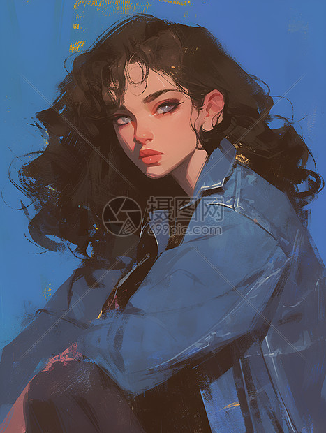 复古少女插画图片