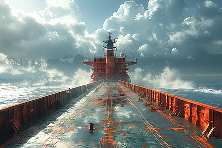 海洋运输的一艘货船图片