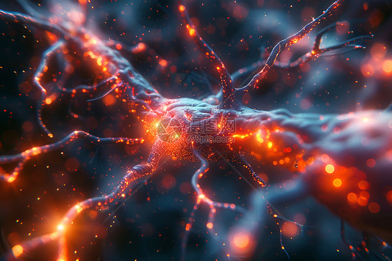 神经细胞的光芒交织图片