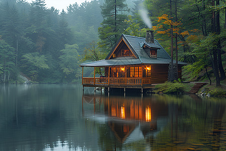 妈咪小屋湖边小屋背景