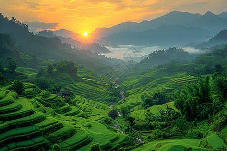 大山里的梯田图片