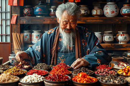 中医在挑选草药图片