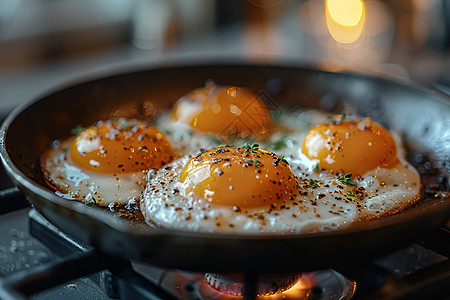 金蛋壳鸡蛋在热锅中背景