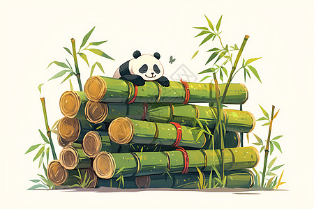 趴在竹子上的熊猫图片