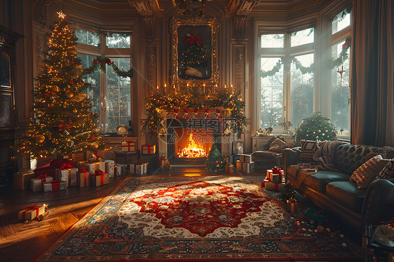 圣诞节装饰的客厅图片