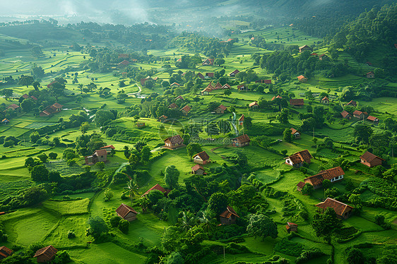 绿色的村落图片