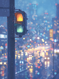 信号灯与雨滴图片