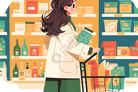 女士在超市购物的插画图片