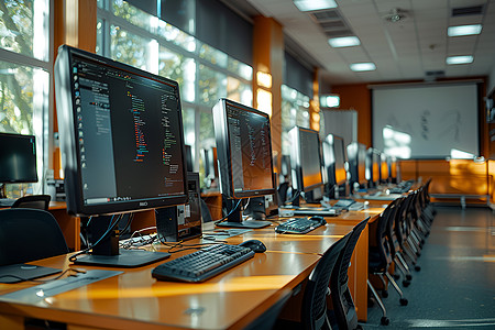科技电脑banner学校的电脑房背景