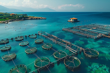 海上渔场鸟瞰图背景