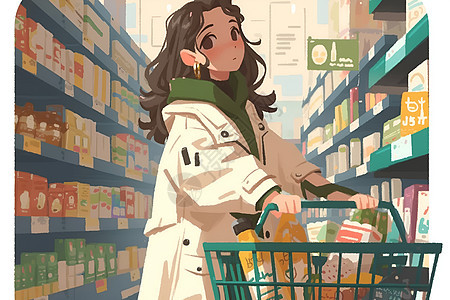 超市里的少女图片