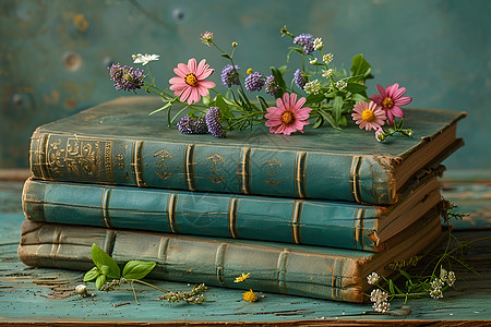 书籍上的野花背景图片