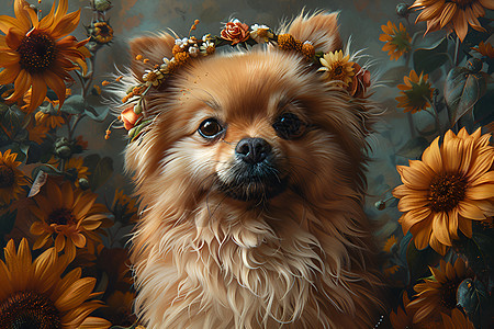 狗狗戴着花冠图片
