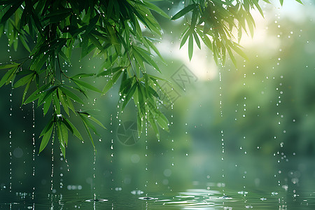 雨滴素材细雨中的竹林背景