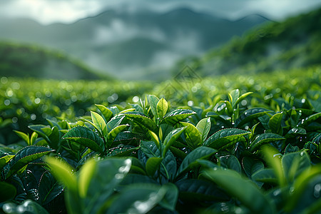 云南茶叶雨后的茶树背景