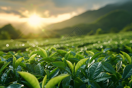 阳光下的茶树图片
