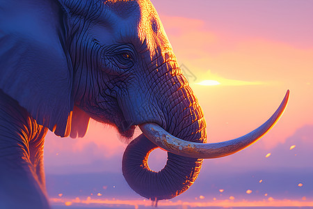 落日下的大象图片
