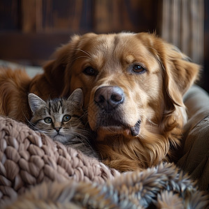毯子里的猫和狗图片